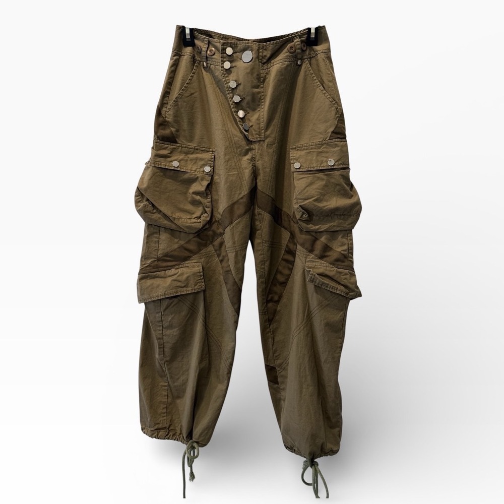 Balkan Womens Olive Green Asymmetrical Button Fly Cargo Utility Pants Size‎ M - Picture 6 of 11